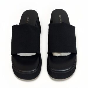 Colin Stuart Y2K Platform Slide Sandals Black Fabric Upper Band Womens Size 5